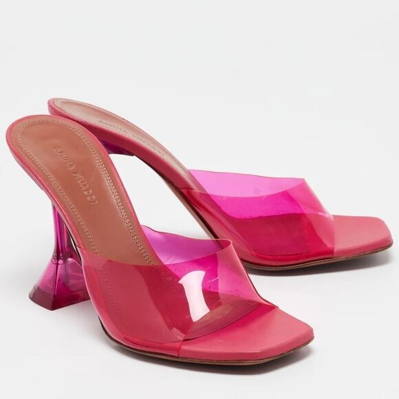 Amina Muaddi Lupita Glass Slide Sandals PVC Pink Size 39/ US 9 - Picture 12 of 12